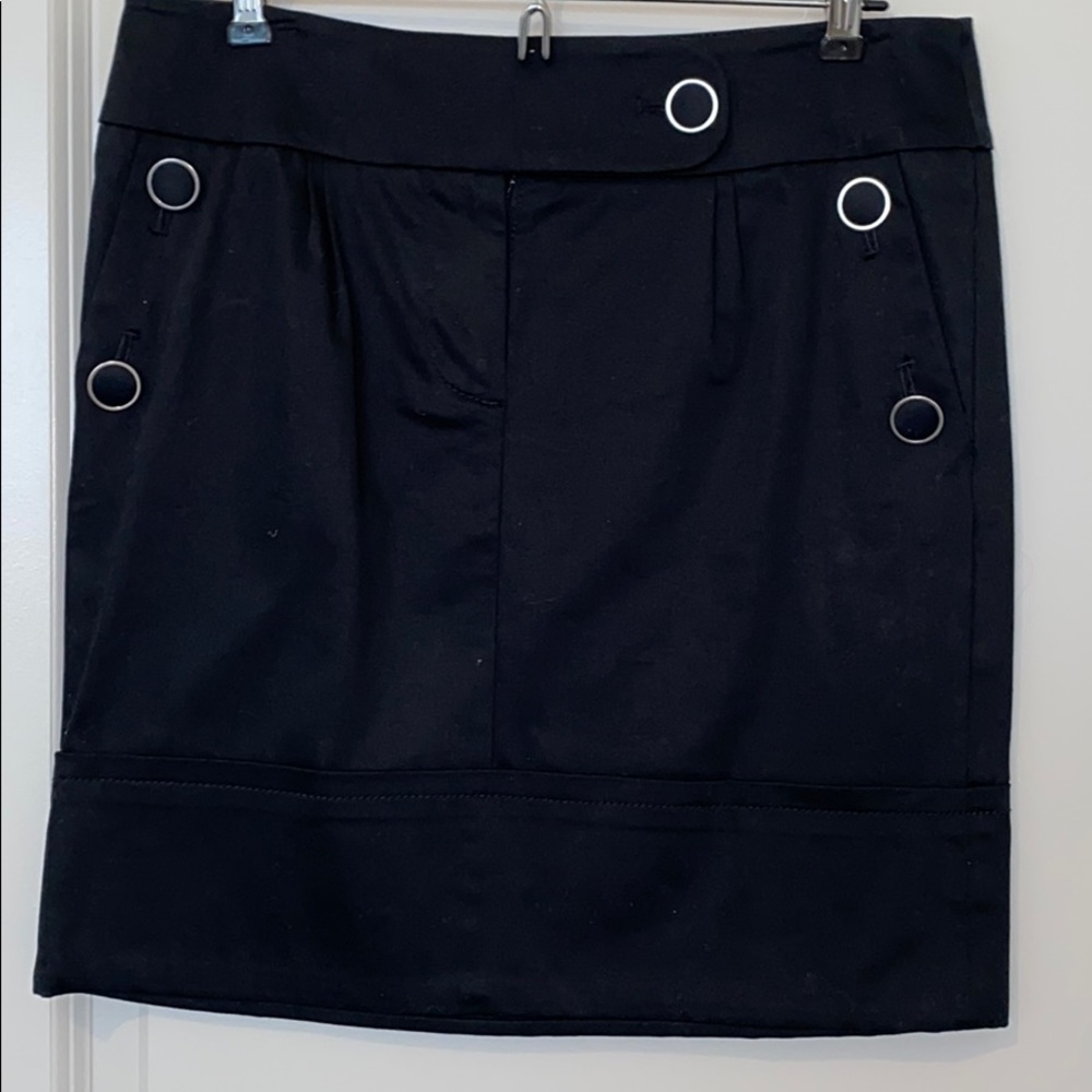 Black Pencil Skirt w Fabric/Metal Buttons LOFT 2